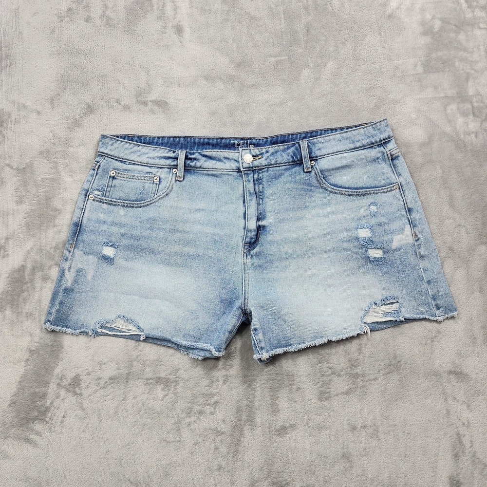 Time And Tru Shorts Womens 20 Blue High Rise Cutoff Denim Distressed Casual
